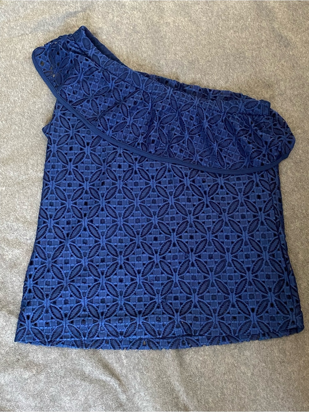 New York & Company Navy One-Shoulder Lace Top